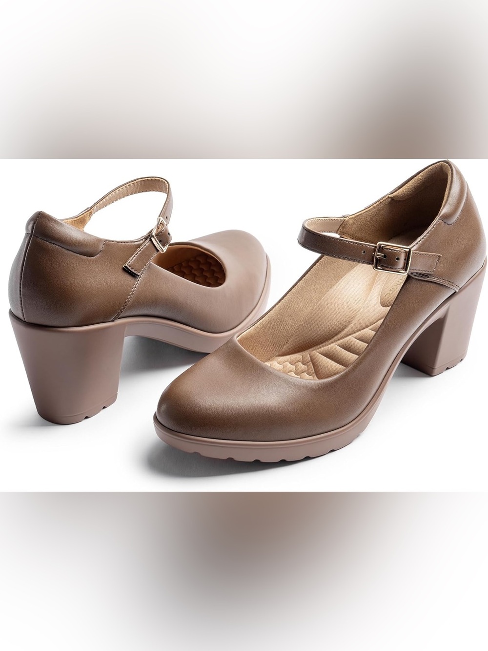 Sz 7 Cusolemore Classic Brown Mary Jane Block Heel Pumps - Women - Picture 2 of 6